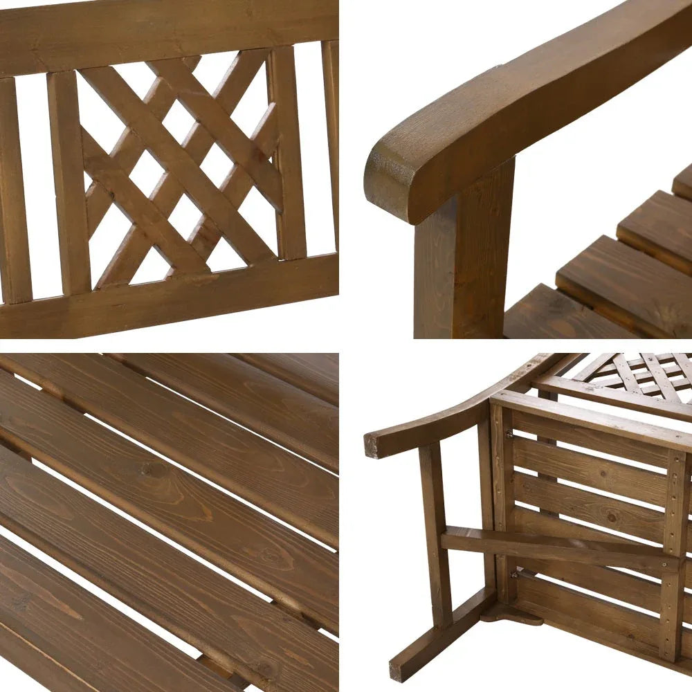 Handcrafted garden bench seat detail showing smooth timber slats and natural finish