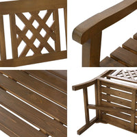 Handcrafted garden bench seat detail showing smooth timber slats and natural finish