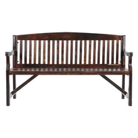 Close-up side view of handcrafted natural fir wood bench armrest with detailed texture
