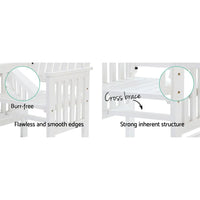 Top angle displaying built-in parasol holder and storage shelves on rustic outdoor bench table.