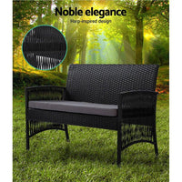 Top view showing seating cushions and intricate wicker weaving on outdoor chair.