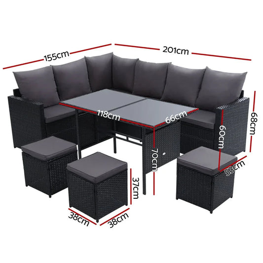 Gardeon Outdoor Furniture Dining Setting Sofa Set Wicker 9 Seater