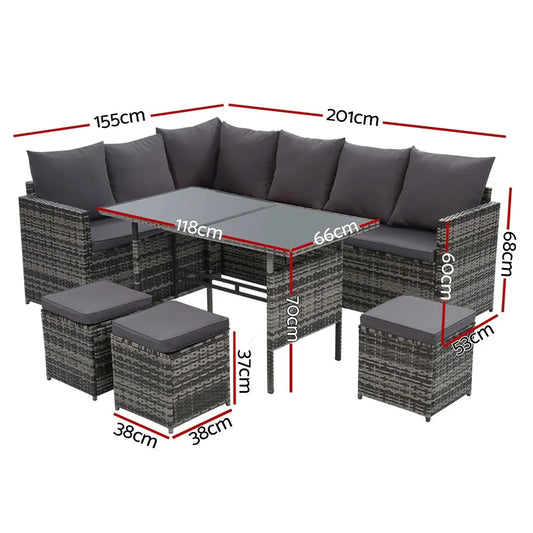 Gardeon Outdoor Furniture Dining Setting Sofa Set Lounge Wicker 9