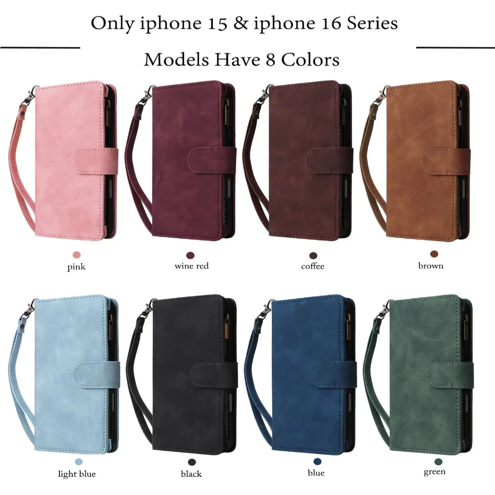 Vegan Leather Wallet Case for iPhone 15 to 17 series