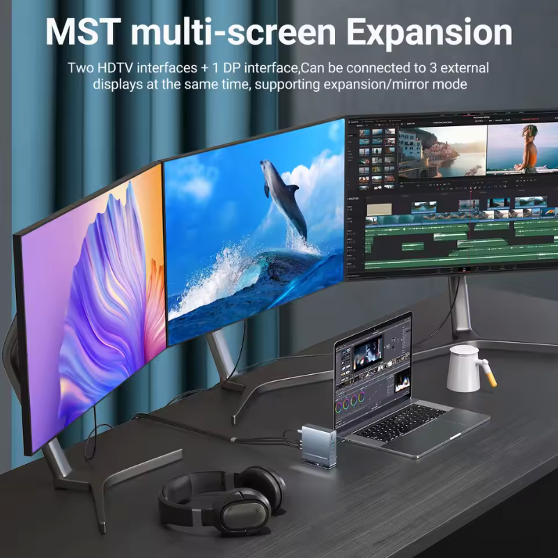 15 in 1 Type C Docking Stand Station Hub Supports Multiple Monitors