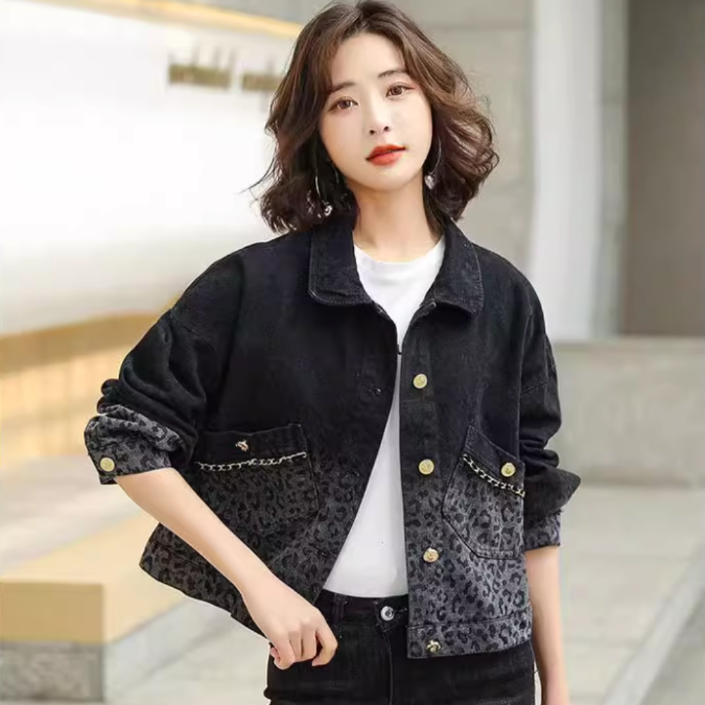 Womens Leopard Print Denim Jacket