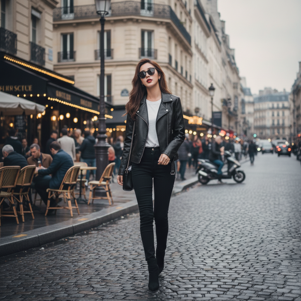 Women Vegan Leather Biker Jacket