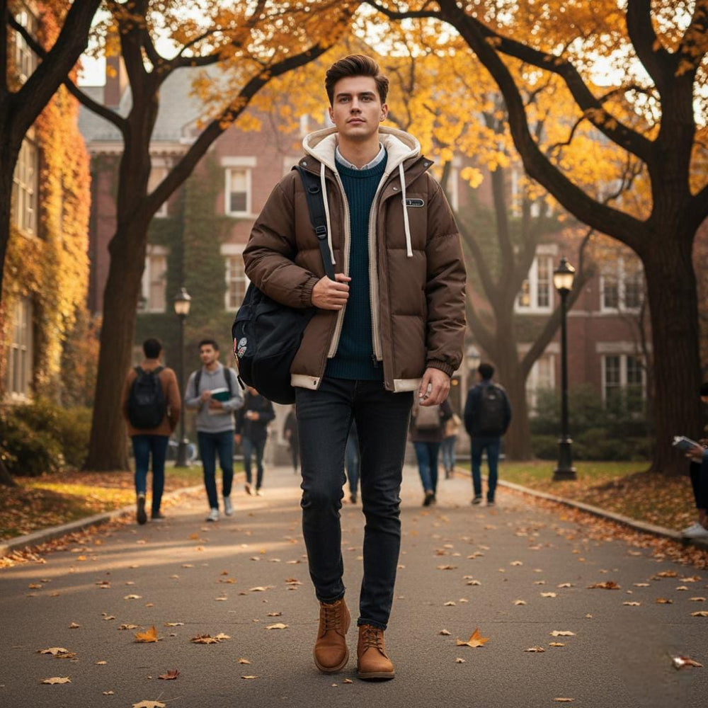 Mens Layered Look Hooded Puffer Jacket