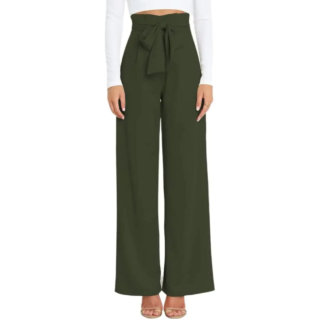 Yazinie Dress Pants WomenWide Leg Pants for WomenSmocked Waist Pants with BeltLoose Straight Leg Flatting Pants Army Green