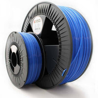 Ocean blue PLA 3D printer filament on large spool against white background