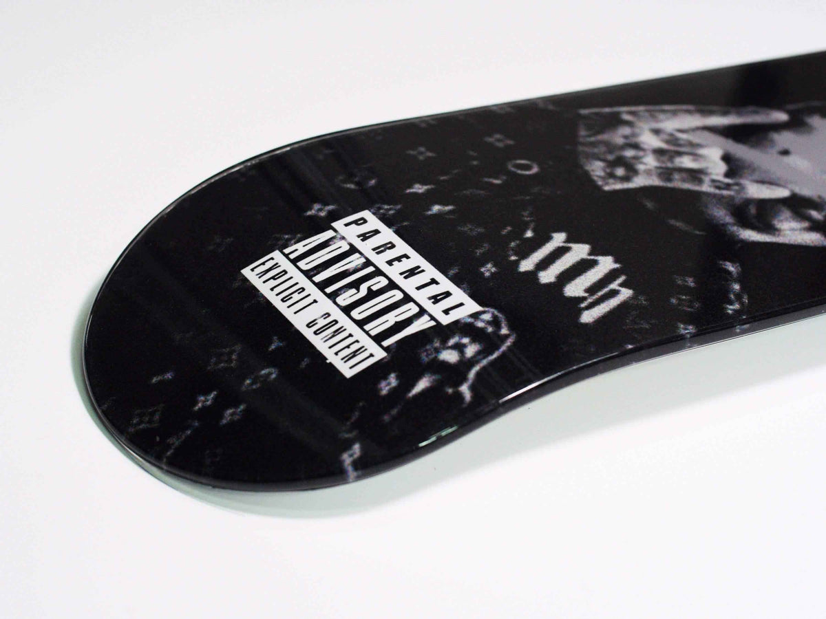 Posty Skateboard displayed vertically against white background showing full deck art.