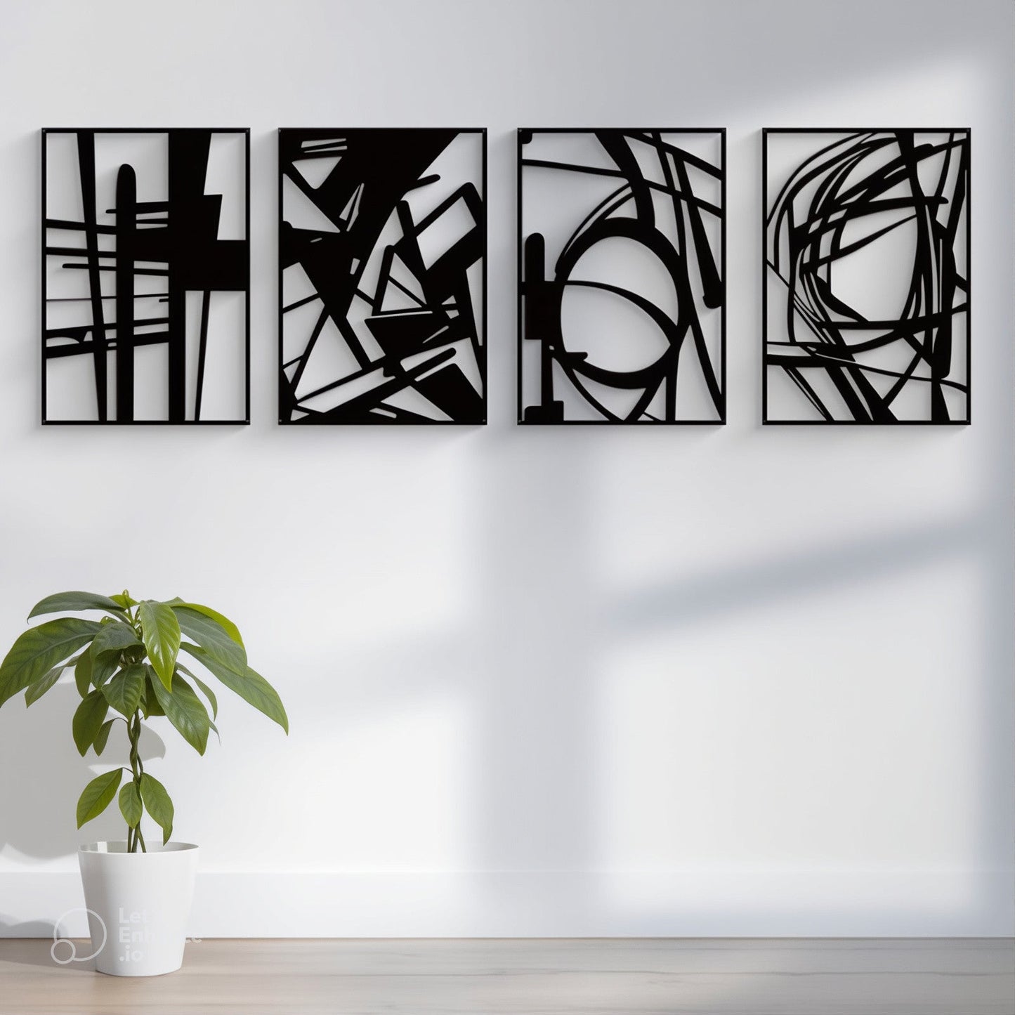 Black Metal Abstract Wall Art 4- Piece | Modern Minimalist Home Decor