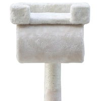 Cat tree featuring several platforms, scratching posts, and cubbyholes for cats to explore.