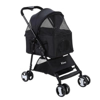 Black i.Pet Pet Stroller with mesh front and sturdy frame for small pets outdoors.