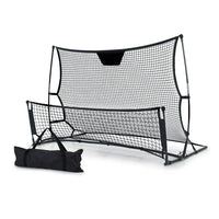 Everfit Portable Soccer Rebounder Net with black powder-coated steel frame and taut net outdoors on grass.