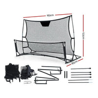 Close-up of sturdy steel frame and strong net of Everfit Portable Soccer Rebounder set up for training.