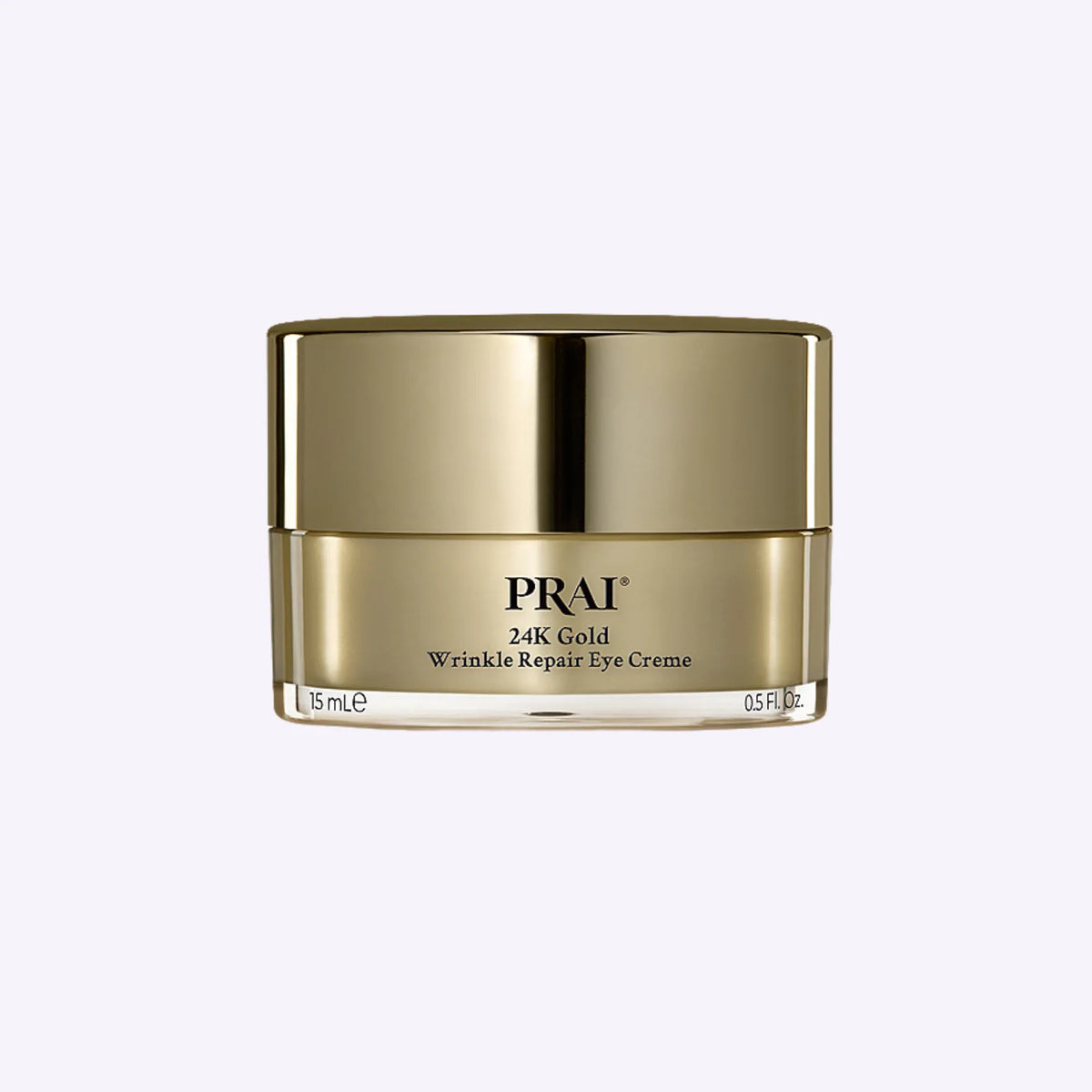 PRAI Beauty 24K Gold Wrinkle Repair Eye Creme 15ml tube with gold and white packaging on white background