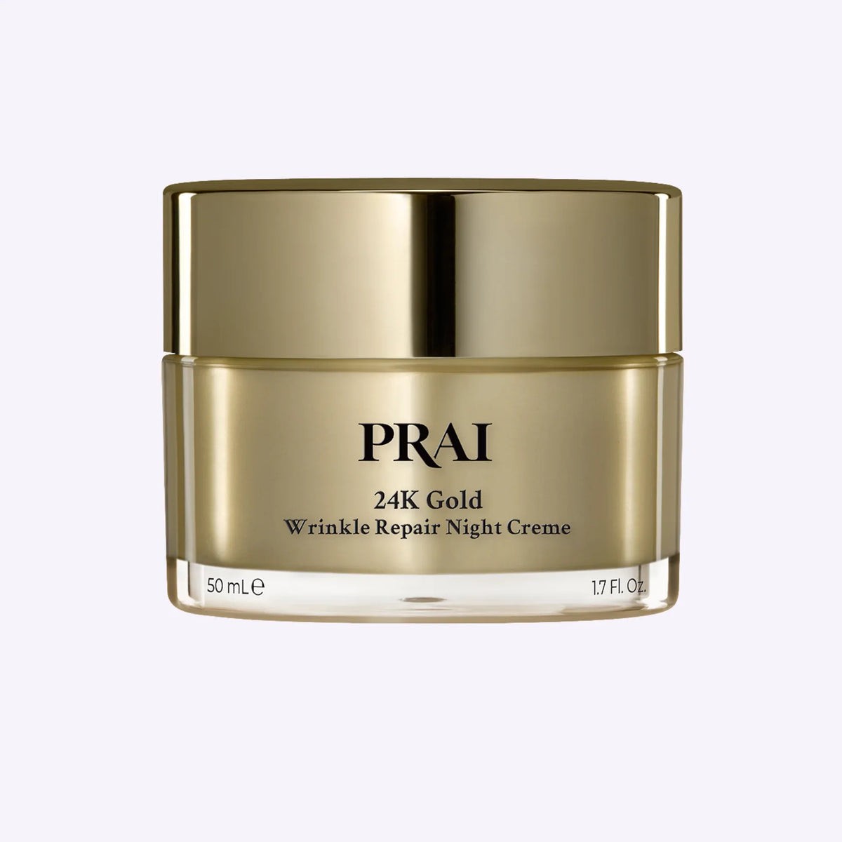 Jar of PRAI Beauty 24K Gold Wrinkle Repair Night Creme with whipped texture and gold accents on label
