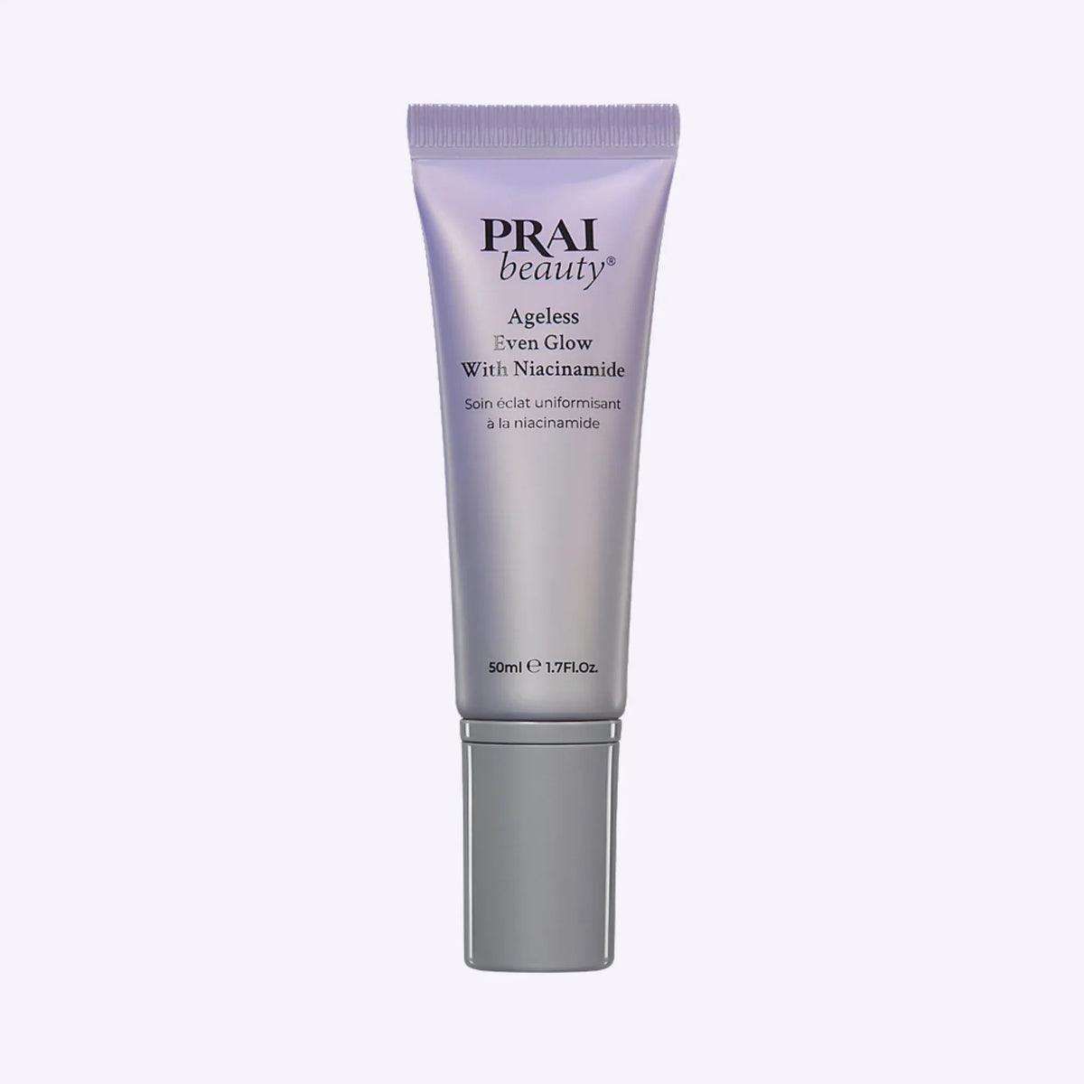 Bottle of Ageless Even Glow serum with Niacinamide by PRAI Beauty, 50ml, designed for evening skin tone.
