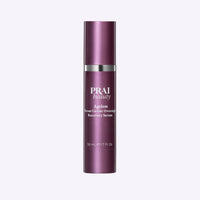 Bottle of PRAI Beauty Ageless Throat Caviar Overnight Recovery Serum with gold and black label