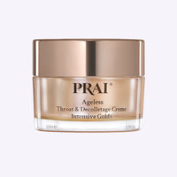 PRAI Beauty Ageless Throat & Decolletage Creme Intensive Gold+ 50ml jar with gold lid on white background
