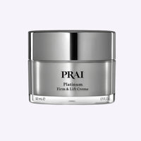 Jar of PRAI Beauty Platinum Firm & Lift Creme with silver and purple packaging