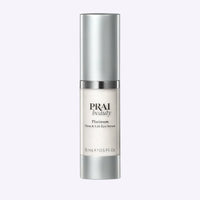 15ml bottle of PRAI Beauty Platinum Firm & Lift Eye Serum with silver and white packaging
