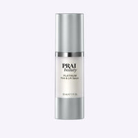 PRAI Beauty Platinum Firm & Lift Serum 30ml bottle shown with sleek silver cap and clear label.