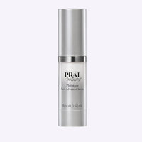 Smaller 15ml bottle of PRAI Beauty Platinum Rare Advanced Serum with sleek silver and white packaging.