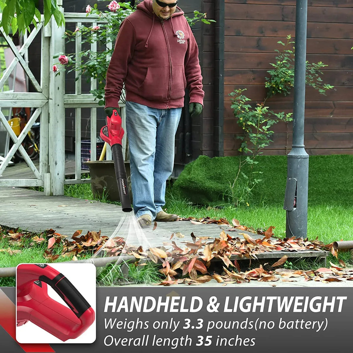 Top view of cordless leaf blower showing handle and vent openings