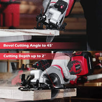 A cordless mini circular saw with a 4.0Ah battery and charger, designed for precise cutting in tight spaces.