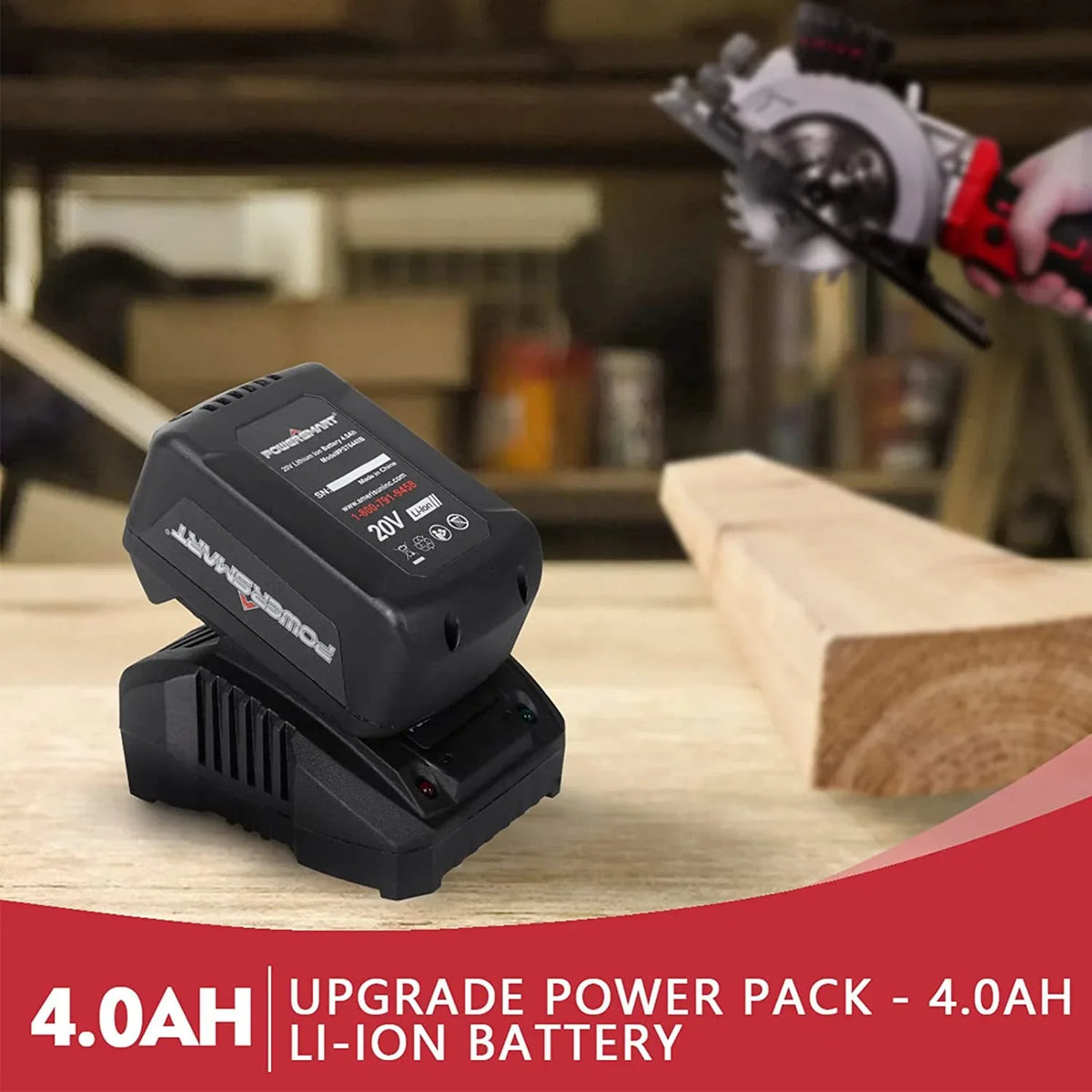 Compact cordless mini circular saw with 4.0Ah battery and charger, designed for precise, efficient cutting tasks.