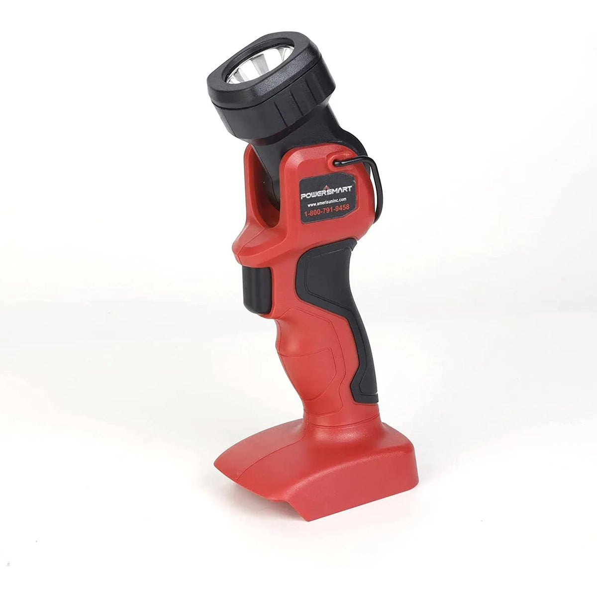 Front view of 20V LED work light featuring bright LED panel and adjustable pivot joint
