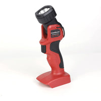 Front view of 20V LED work light featuring bright LED panel and adjustable pivot joint