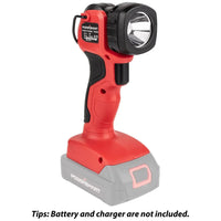 Side view of 20V LED work light highlighting compact design and ergonomic handle grip