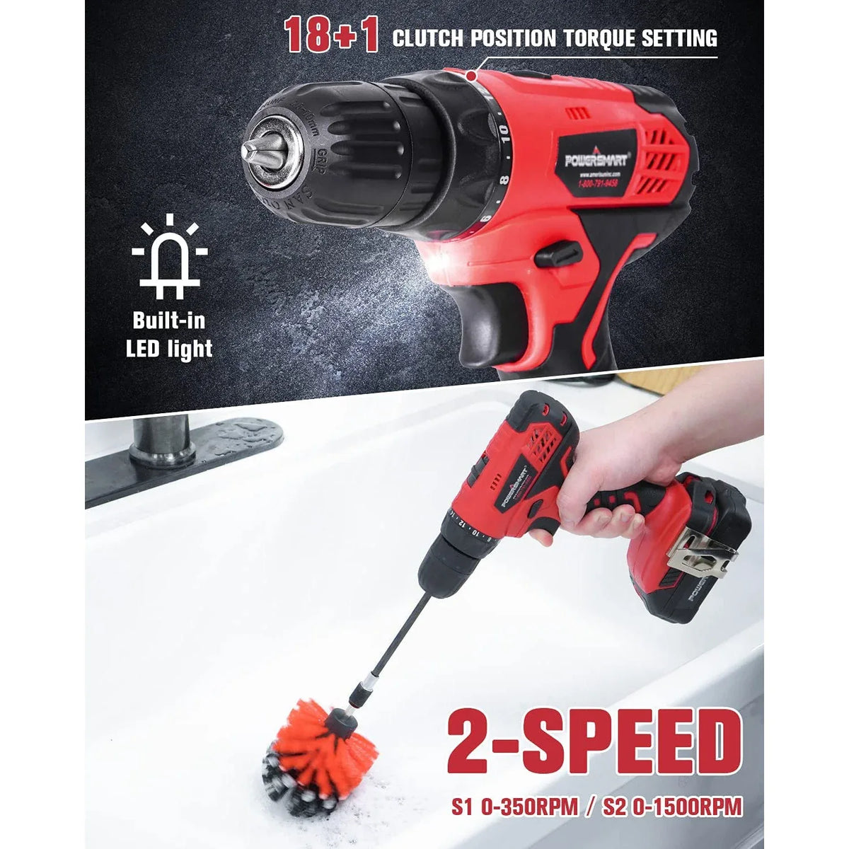 Close-up of cordless drill driver's chuck and drill bit in black and orange design.