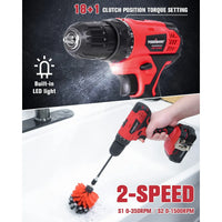 Close-up of cordless drill driver's chuck and drill bit in black and orange design.