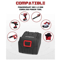 Side view of durable 20V lithium-ion battery with battery level indicator visible.