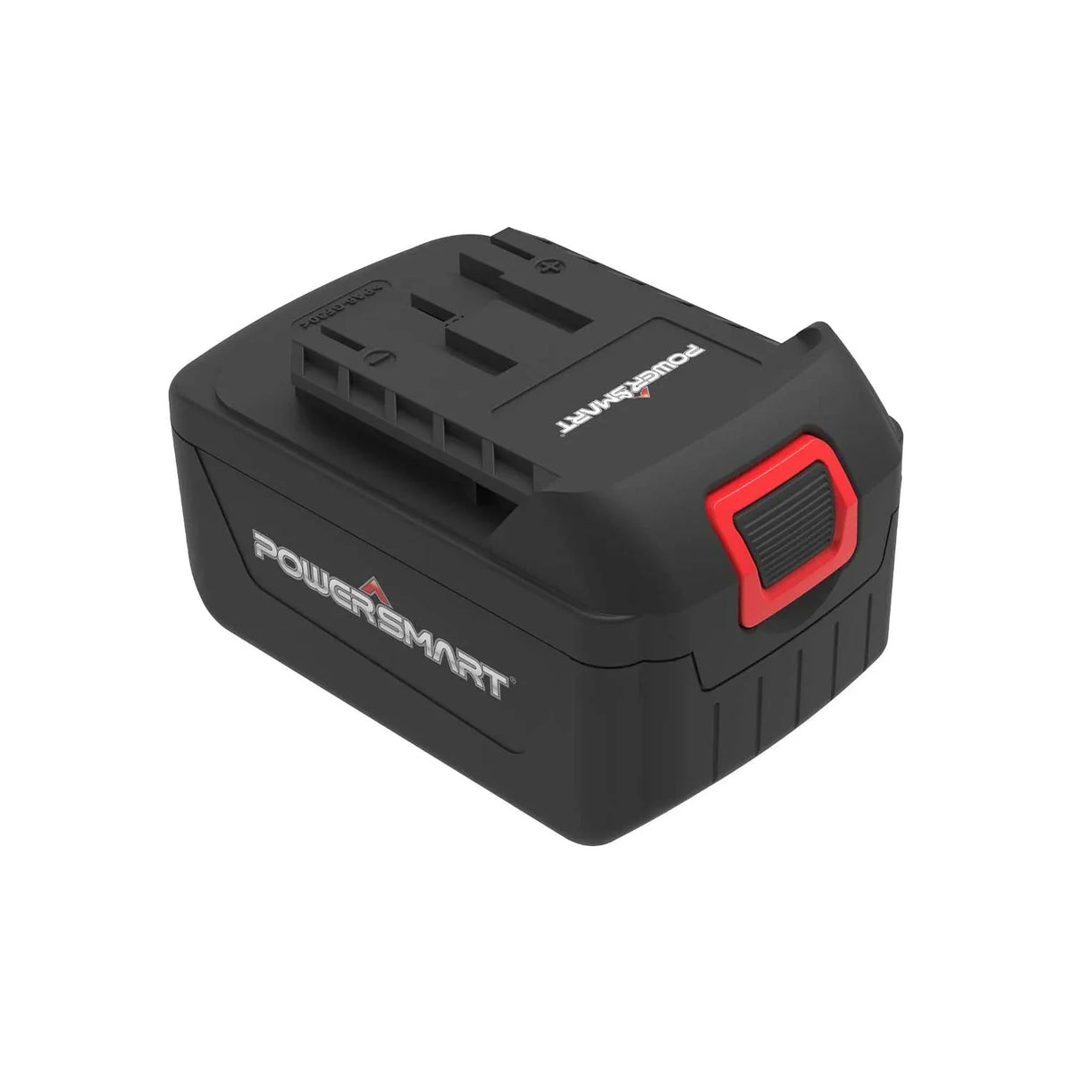 PowerSmart 20V lithium-ion battery pack on white surface showcasing compactness and build quality.