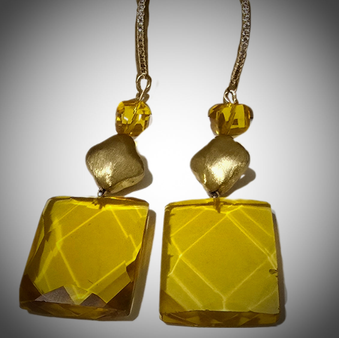 Natural Citrine and 14k Gold over  Silver Diamond Drop Earrings