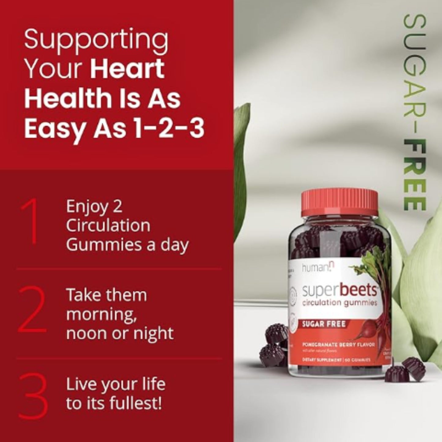 humanN SuperBeets Circulation Gummies – 60 Count  Heart-Healthy Energy with Grape Seed Extract & Beet Root Powder