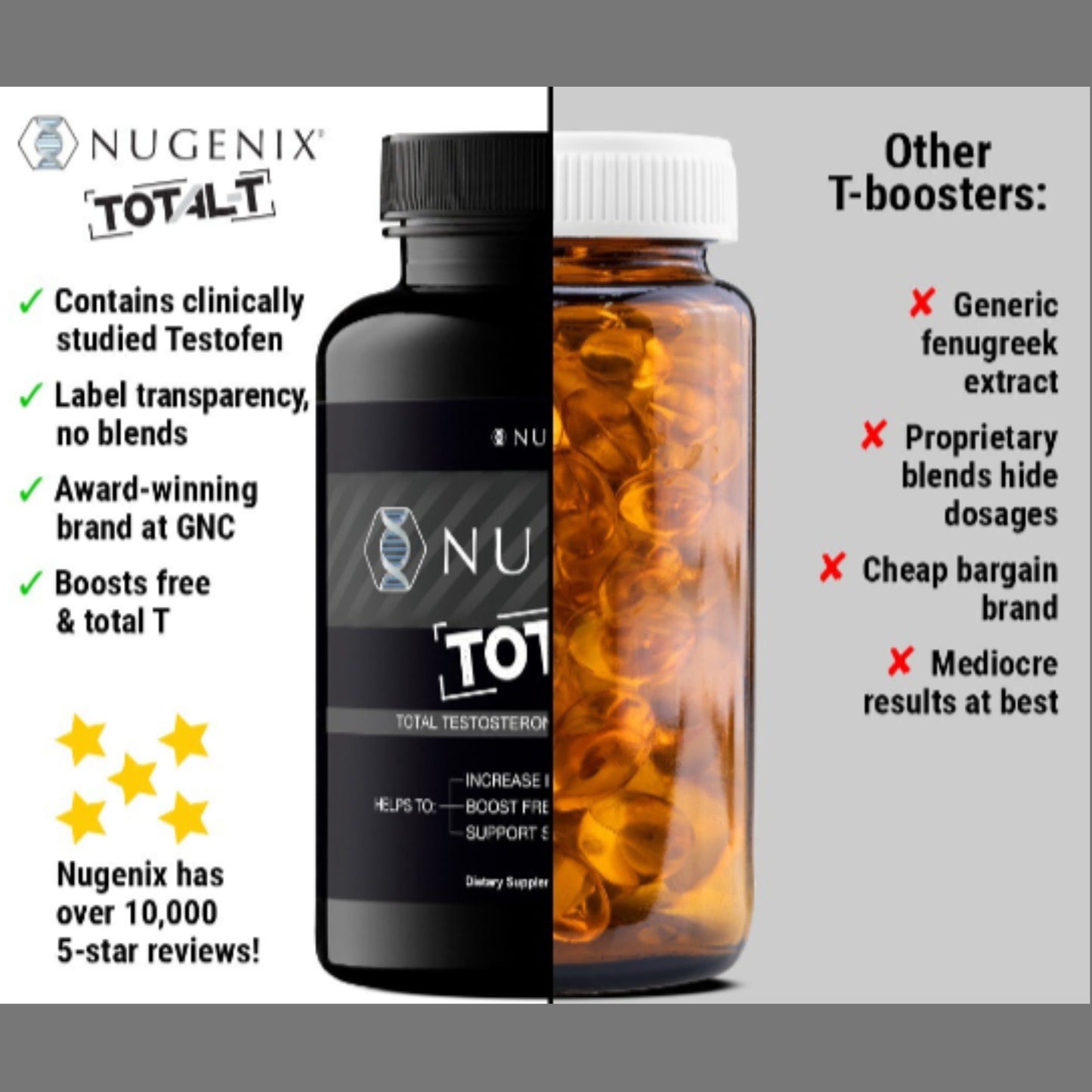 Nugenix Total-T – Free and Total Testosterone Booster Supplement for Men, 90 Capsules