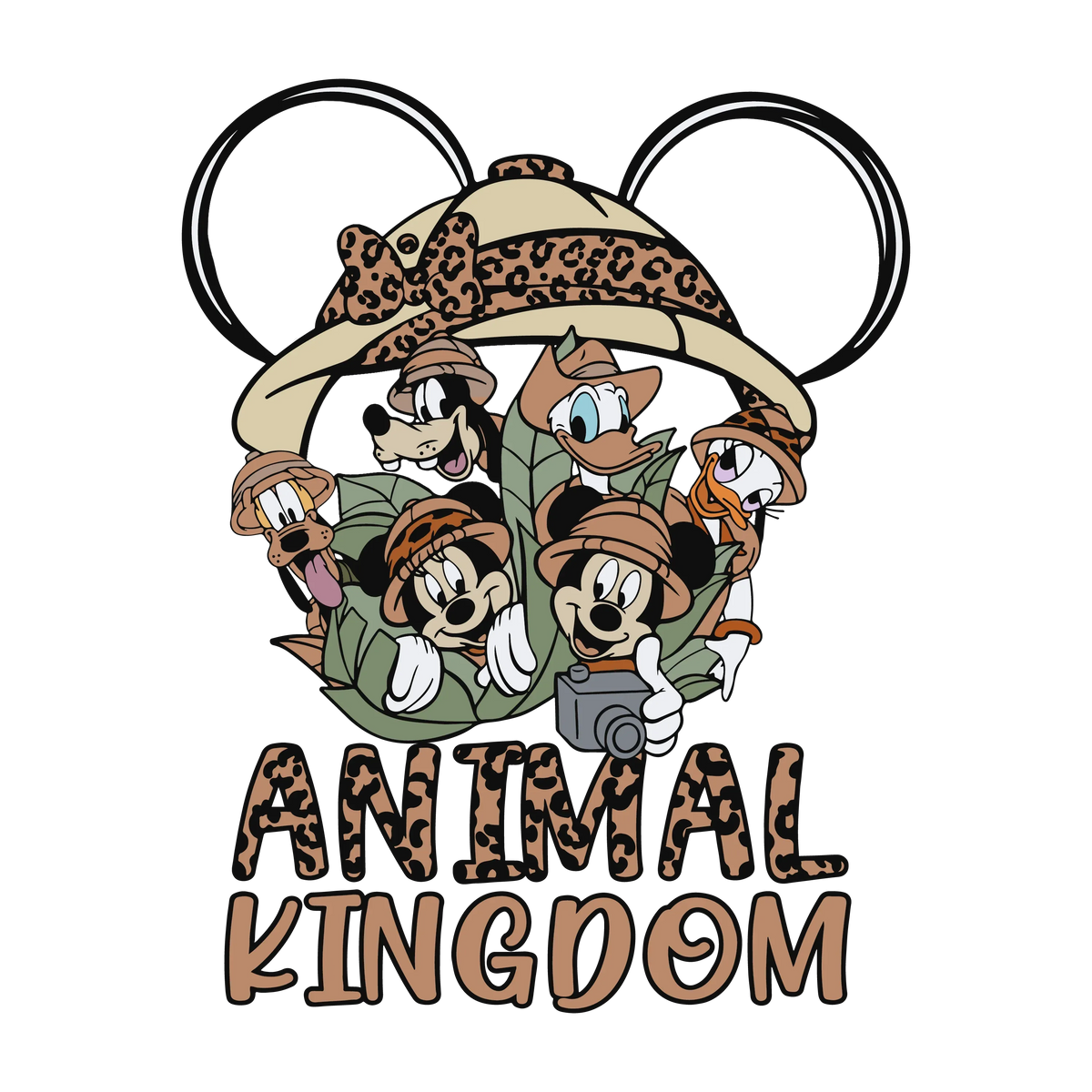 Digital download design of Mickey Mouse ears with leopard print for Disney Animal Kingdom safari theme.