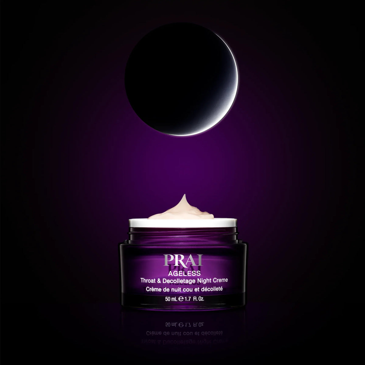 Close-up of Ageless Throat Night Creme jar showing luxurious white and gold design