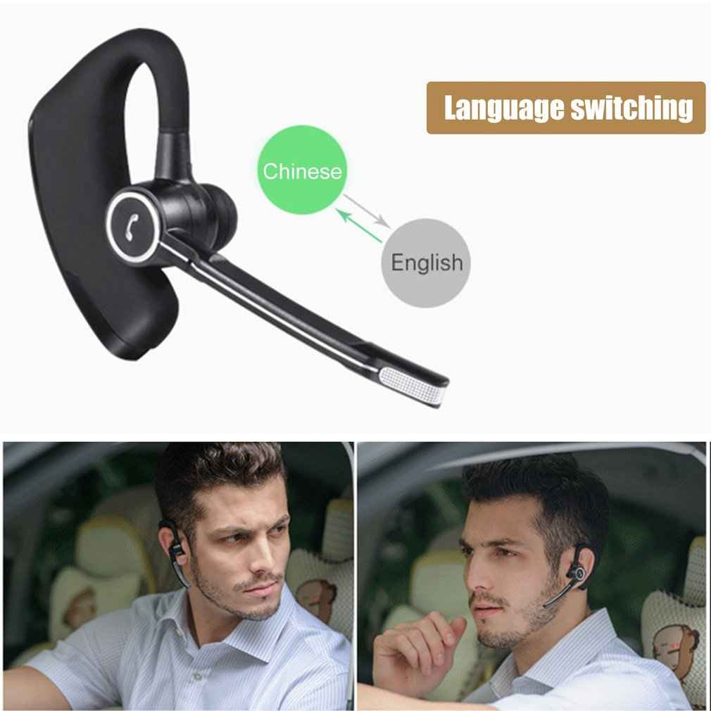Business Bluetooth headset worn by a person demonstrating hands-free use while driving.
