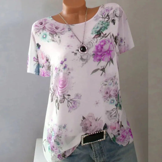 Plus Size Women's Loose Print Short Sleeve T-Shirt
