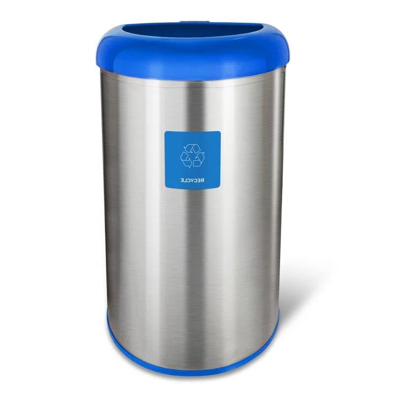 13-Gallon Stainless Steel Recycle Bin with Blue Open Top