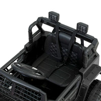 Close-up of jeep’s dashboard and control panel on kids electric ride-on car