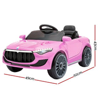 Side profile of pink ride-on car highlighting detailed wheels and doors.