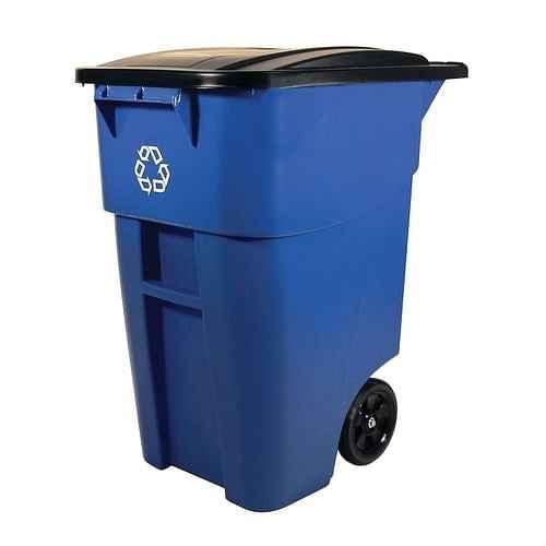 50 Gallon Blue Commercial Heavy-Duty Rollout Recycler Trash Can